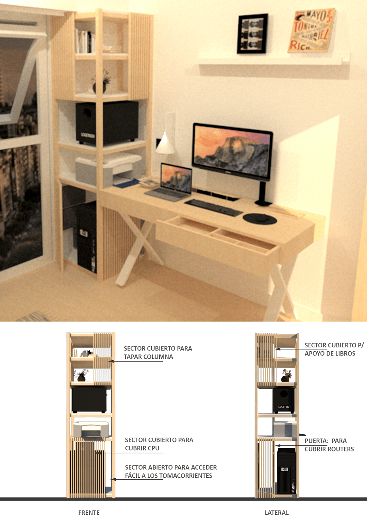 architecture AutoCAD furniture design  Interior Desing Render SketchUP Teletrabajo visualization vray working from home Adobe Portfolio