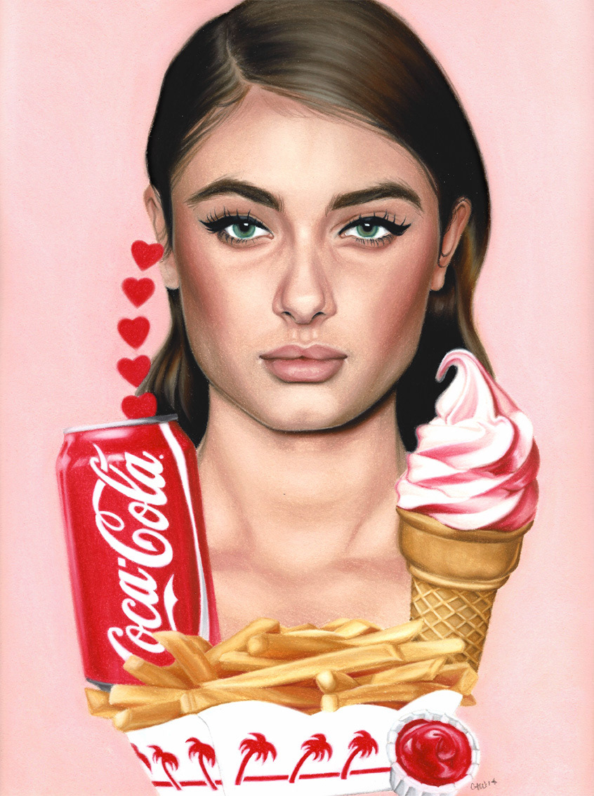 pastel portrait model Food  Fries french fries coke Coca Cola In N Out ice cream ice cream cone drink fashion illustration