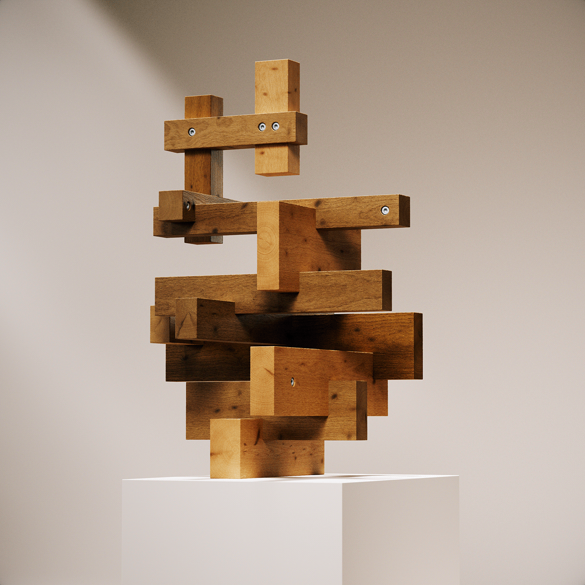 generative sculpture wood 3D art Render