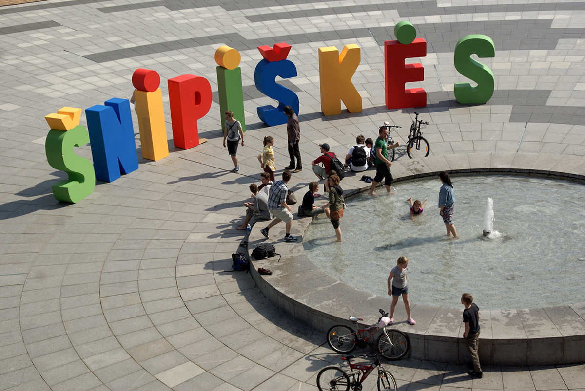 font letters placemaking urban furniture Module furniture intervention Laimikis.lt Šnipiškės vilnius Lithuiania public spaces city furniture