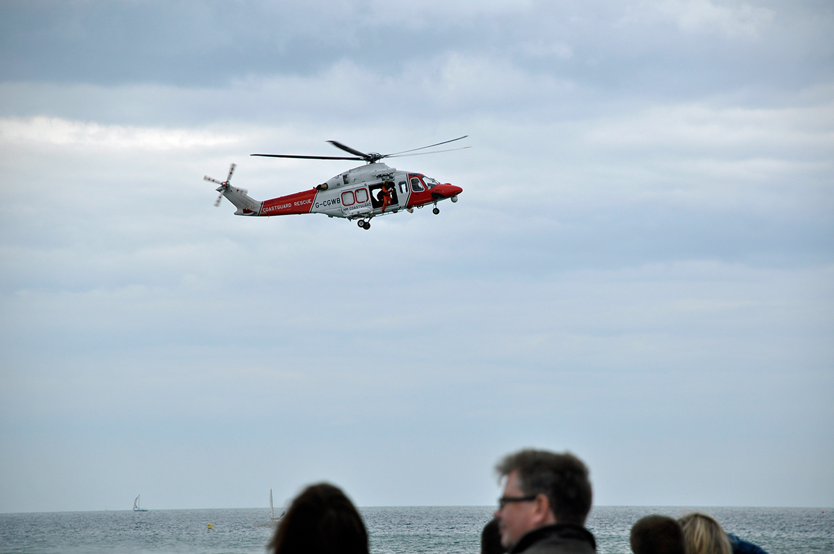Coastguard RNLI helicopter sea Mudeford sea rescue lifeboat Coast harbour quay funday 2011 july JBrain Artsmonkey