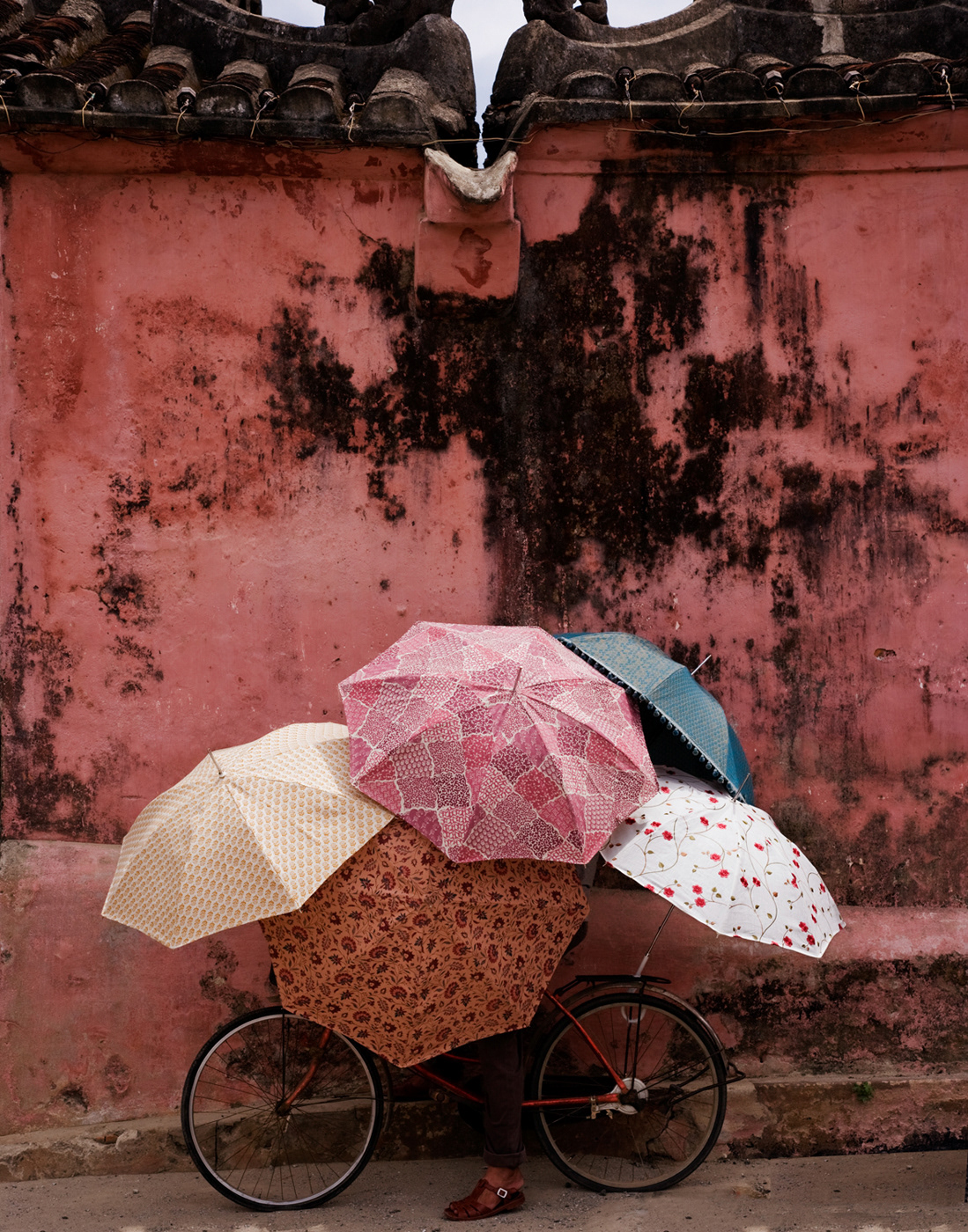 Textiles fabrics Parasols umbrellas vietnam colour canoes markets