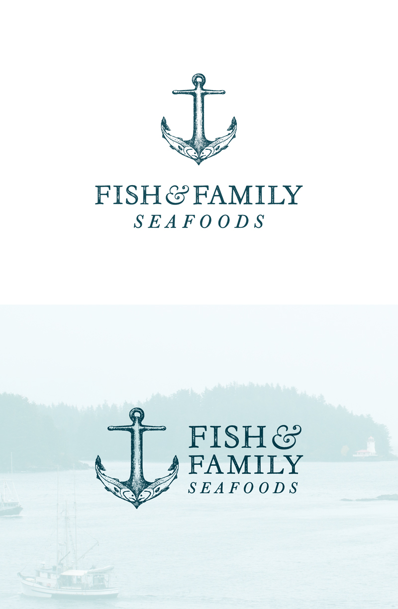 Sitka Alaska fish seafood fishing logo design sea Ocean anchor marine coastal handdrawn pen and ink salmon