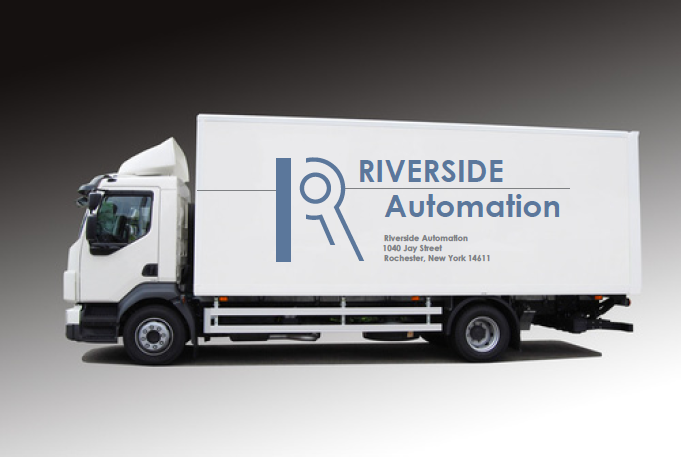 Riverside Automation logo brand re-brand automated machinery business card letterhead Truck