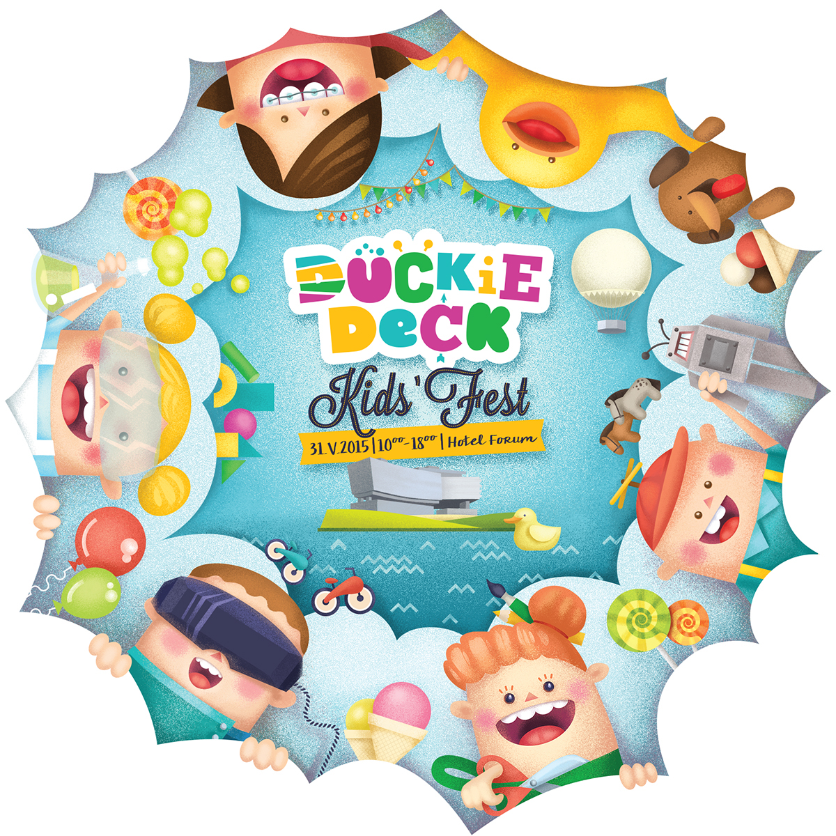 Duckie Deck Kids' Fest Children's Day duck poster t-shirt Badges Event festival kids landingpage cracow dog