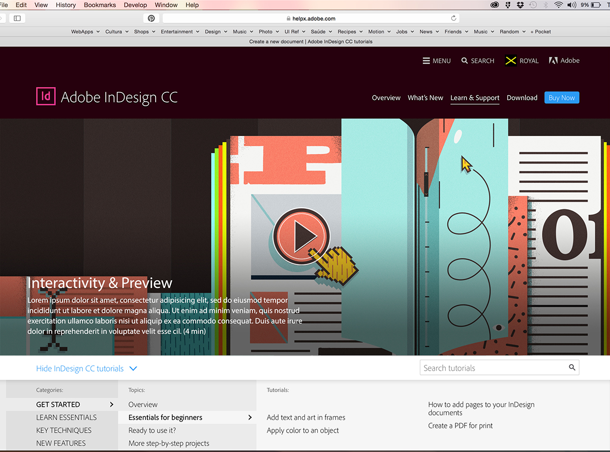 adobe InDesign tutorial learn narrative creative cloud epub link color Theme interactive Layout cc Cursor