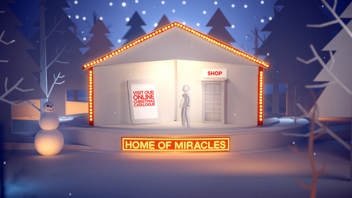 house miracles Promotion snow Christmas winter 3D Maya aftereffects V-ray Render gifts trees night cold