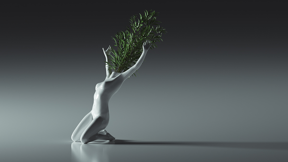 3D art human body woman man plants Minimalism sculptures rendering