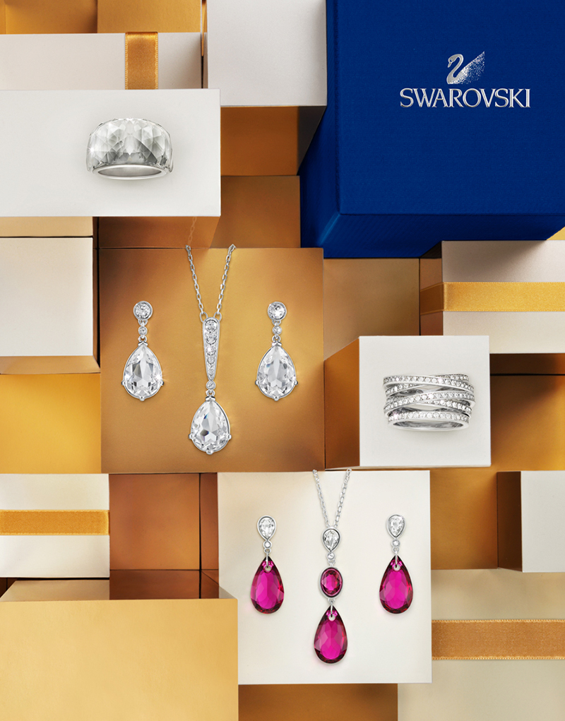 Swarovski still life Watches jewelry figurines gold Christmas campaign crystal Still
