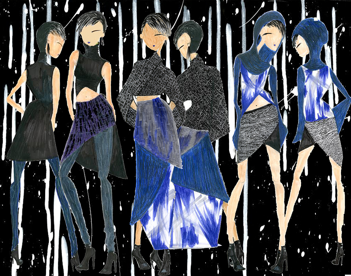 fashion design Collection Illustrations paint asymetry drapery brush strokes