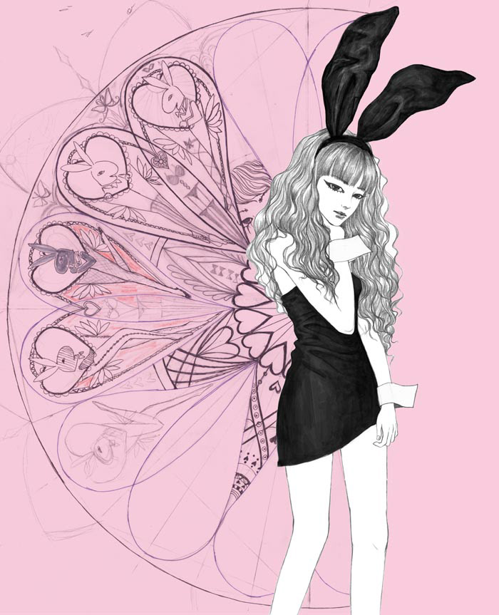 bunny girl illust photoshop pencil party playboy heart