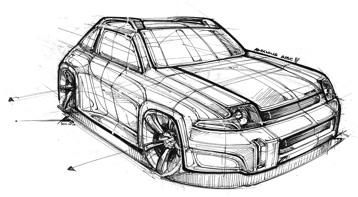 sketch sketchbook doodle Perspective freehand car design industrial design  hatching #Inktober #inktober2017