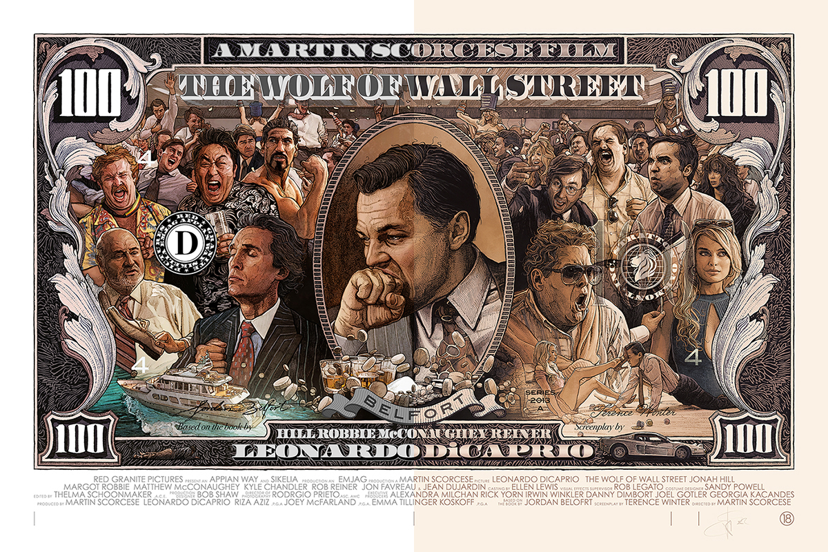 screen print poster thewolfofwallstreet StudioKxx krzysztofdomardzki jordanbelfort dicaprio