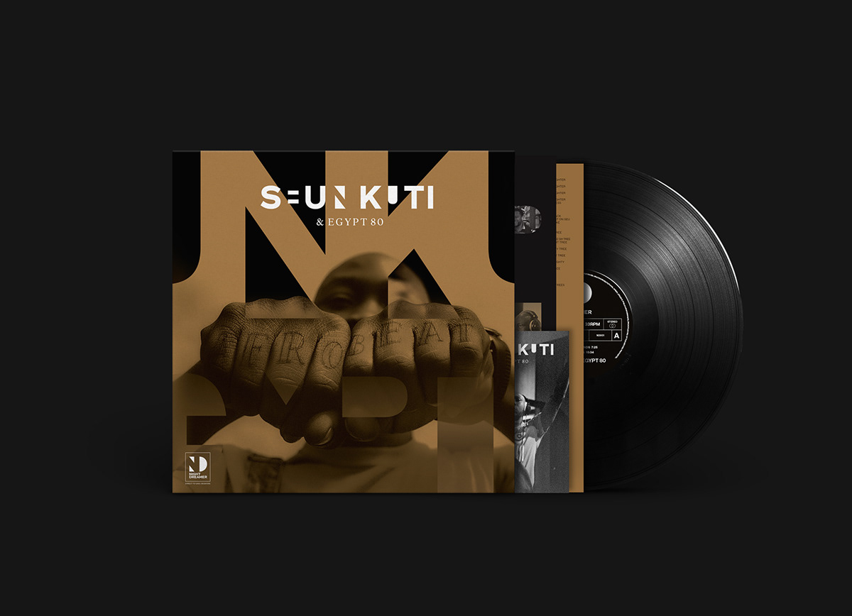graphic design  record label seun kuti Seu Jorge branding  Webdesign ArtDirection Vinyl Sleeve typedesign font design