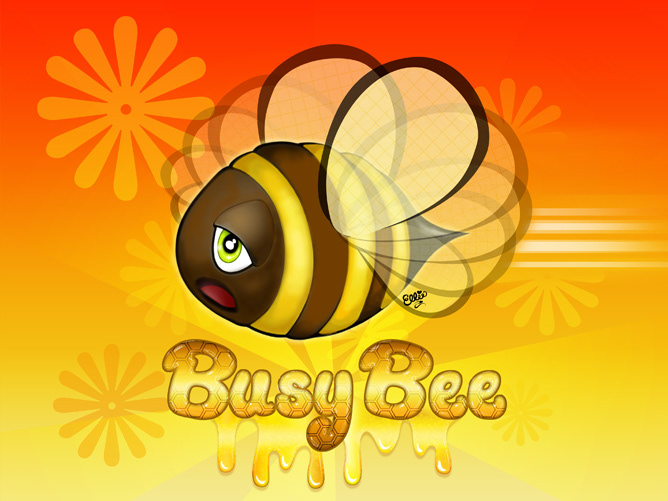 Cute, Funny Cartoon Art of a Busy Bumble Bee Bringin' Home the Honey by Ellie.