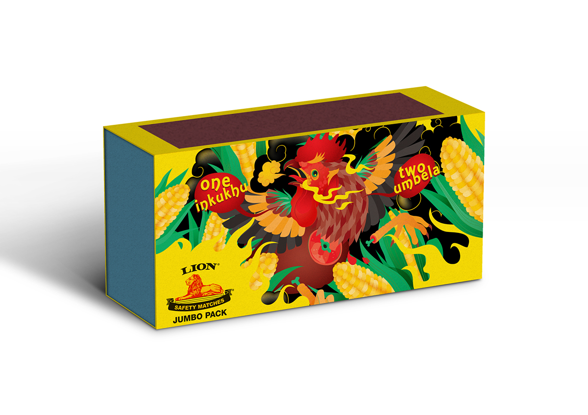 Lion Matches ID6 Interpret Durban chicken corn barbeque braai fire package design  vector