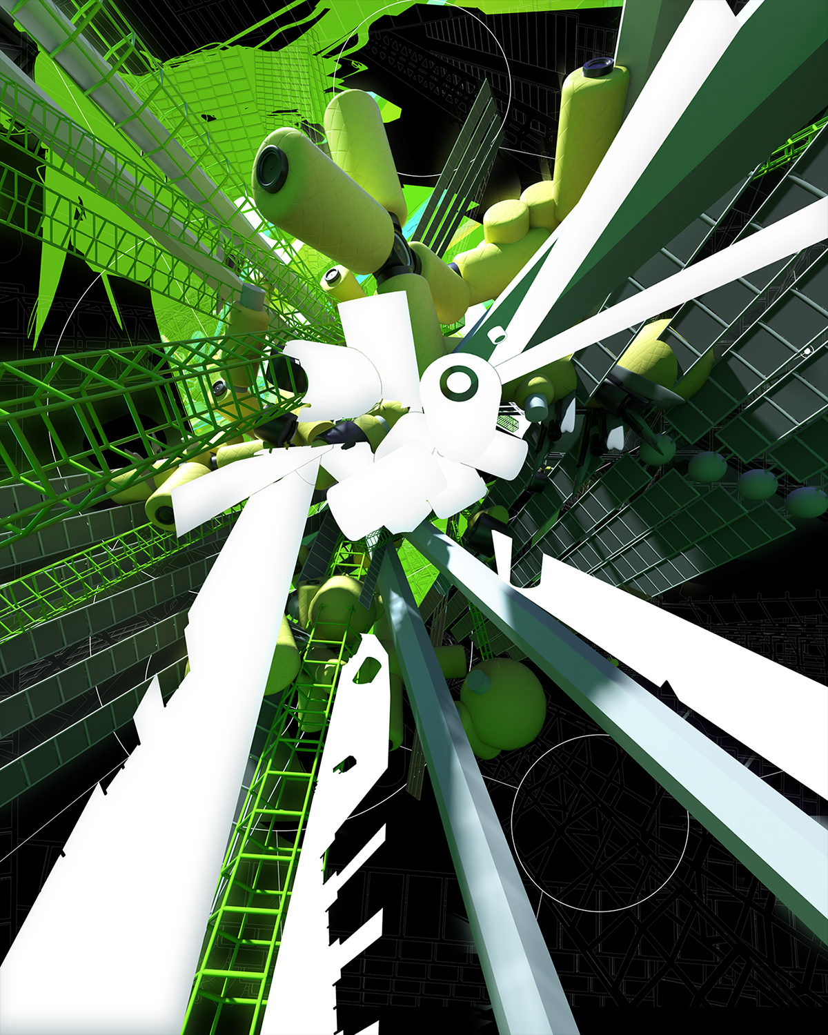 3D abstract architecture chaos Cyberpunk bright Colourful  Scifi vibrant