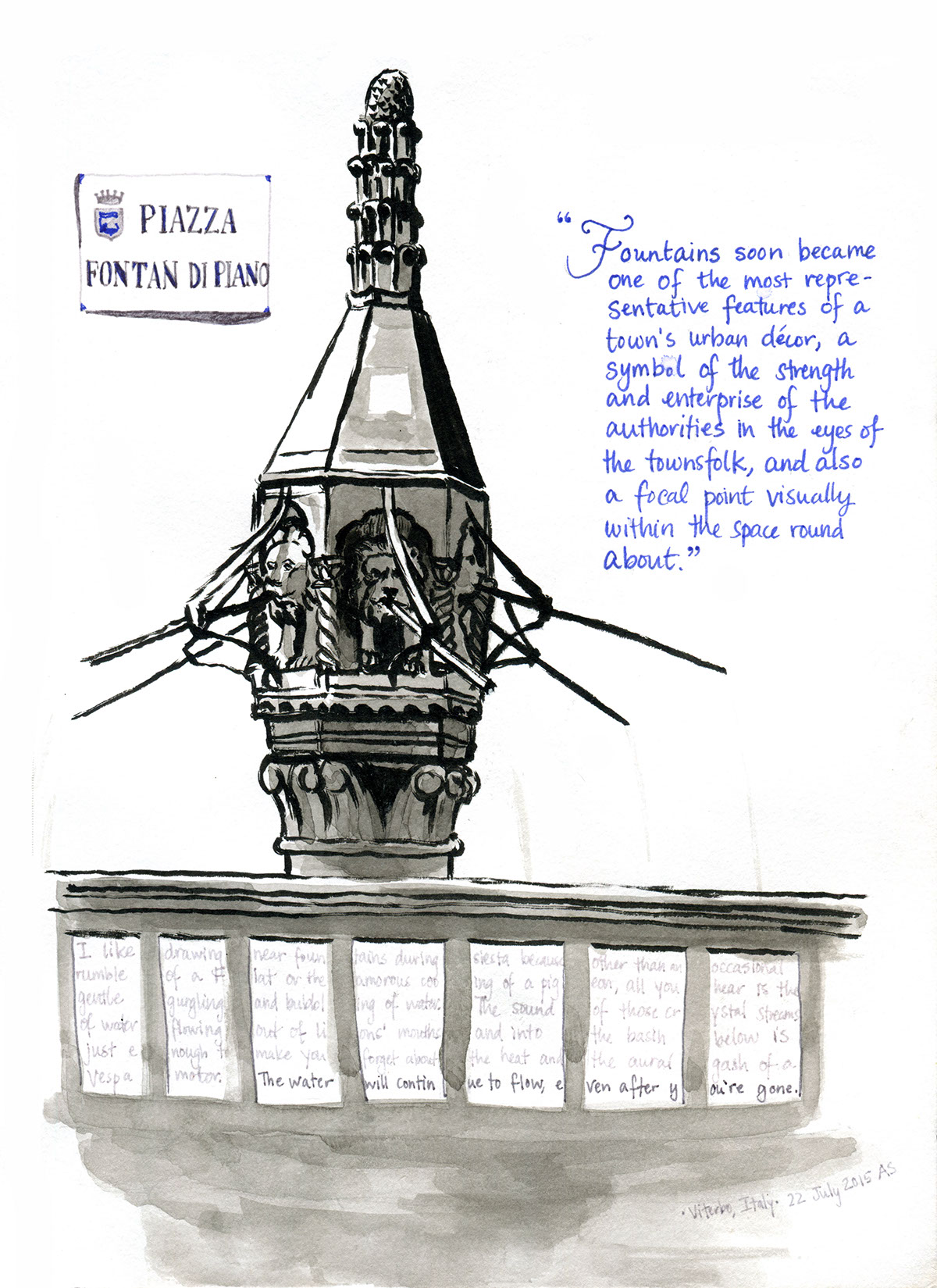 annalisa sheldahl viterbo Italy urban sketching Fred Lynch risd sketchbook fountains july 2015