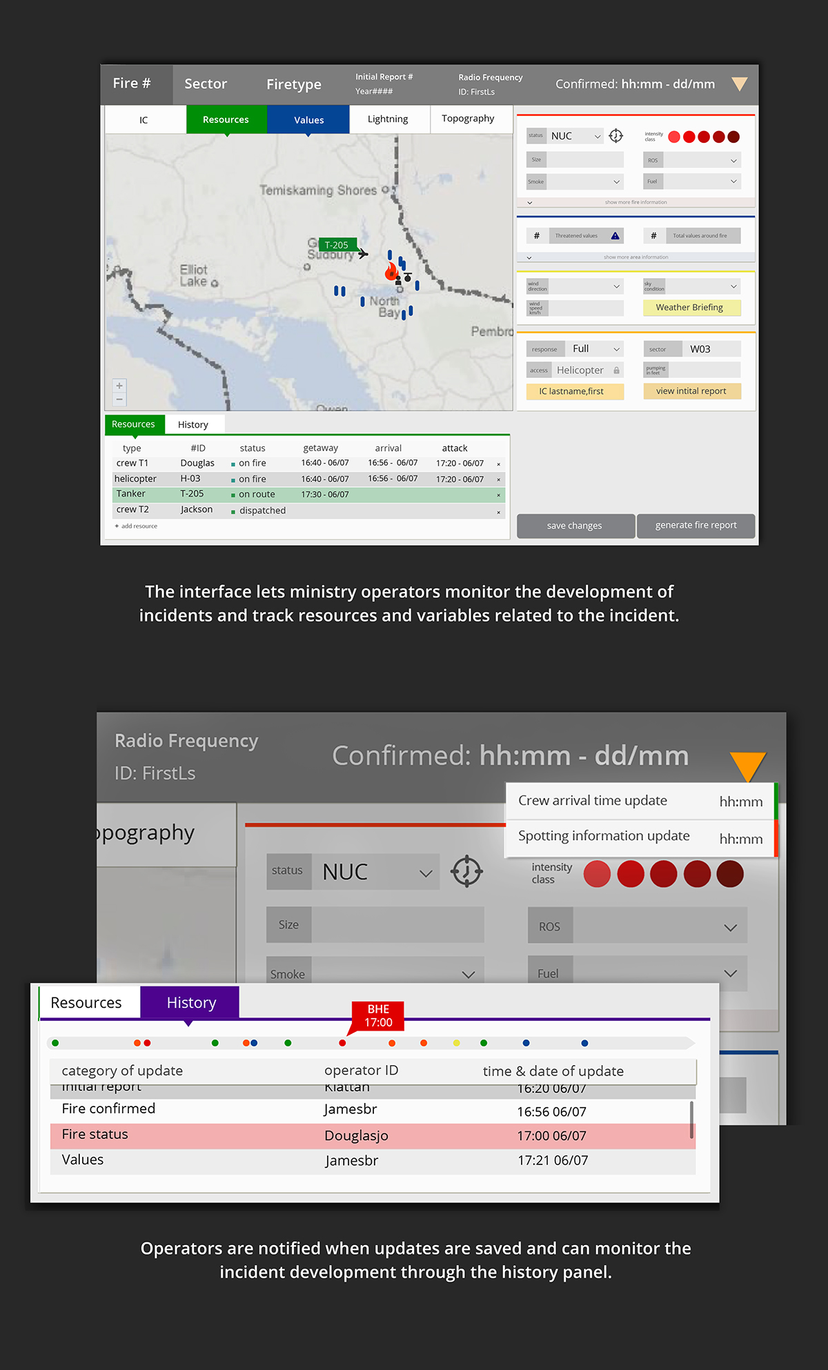 interfacedesign Interface mobile mobileapplication forestfires wildfire emergency-management response fireresponse interaction user-centred-design ecologicaldesign software dashboards dashboard-design