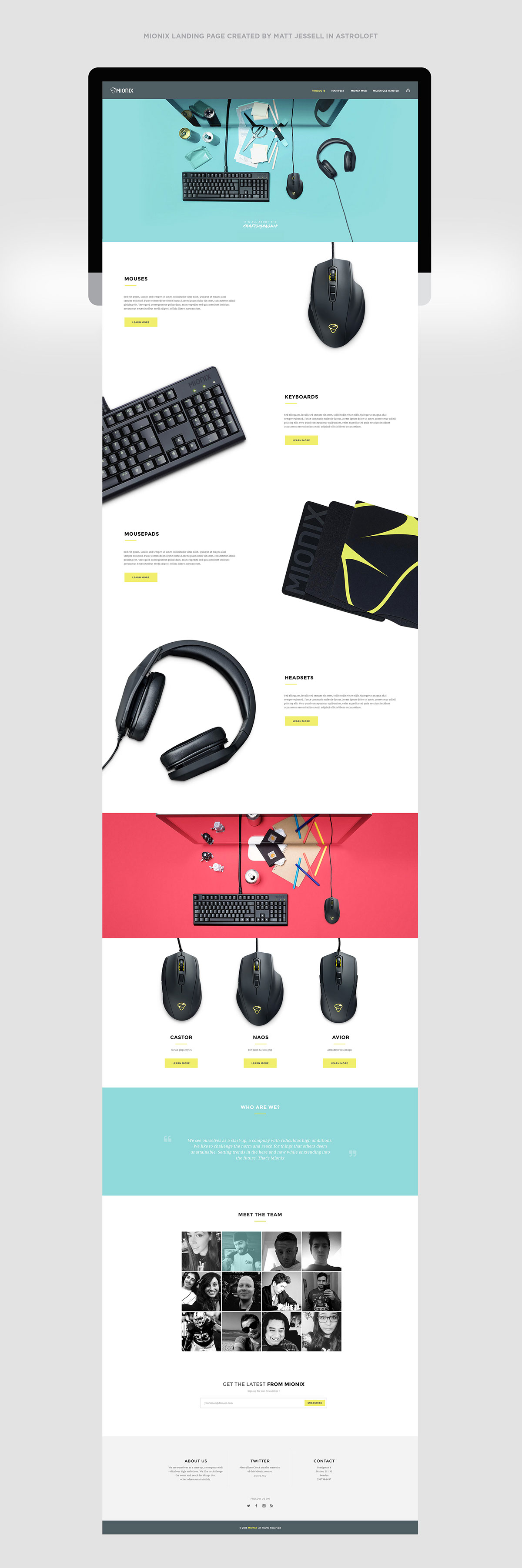 Mionionx Web UI ux design graphics mouses keyboards yellow blue mousepad headsets