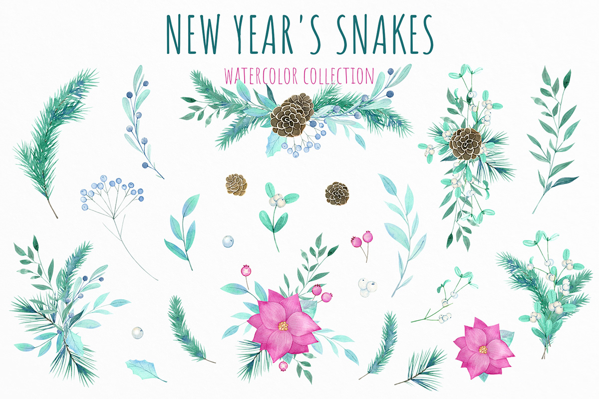ILLUSTRATION  watercolor 2025 Concept snake Christmas new year New Year snake baby animals 2025 snake christmas snake