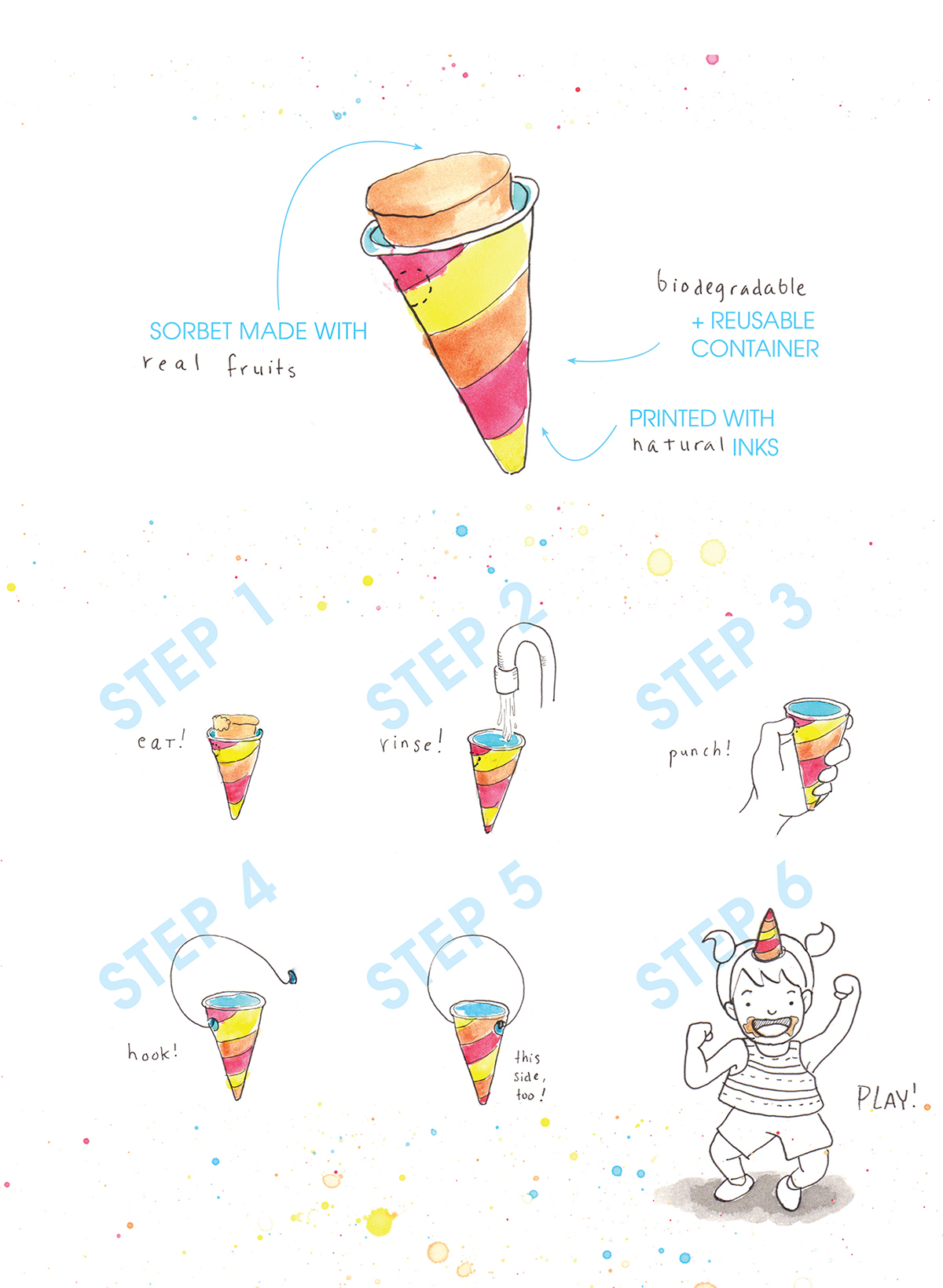 unicorns Popsicles kids watercolor storyboard concept food cart