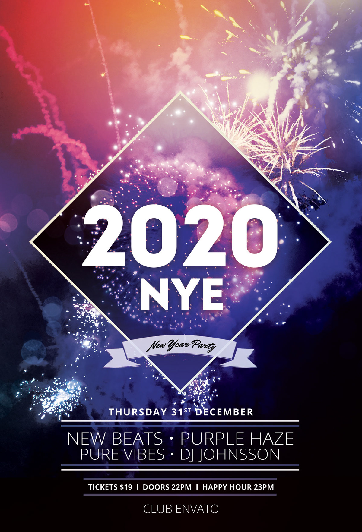 new year Nye poster flyer firework fireworks party template photoshop psd