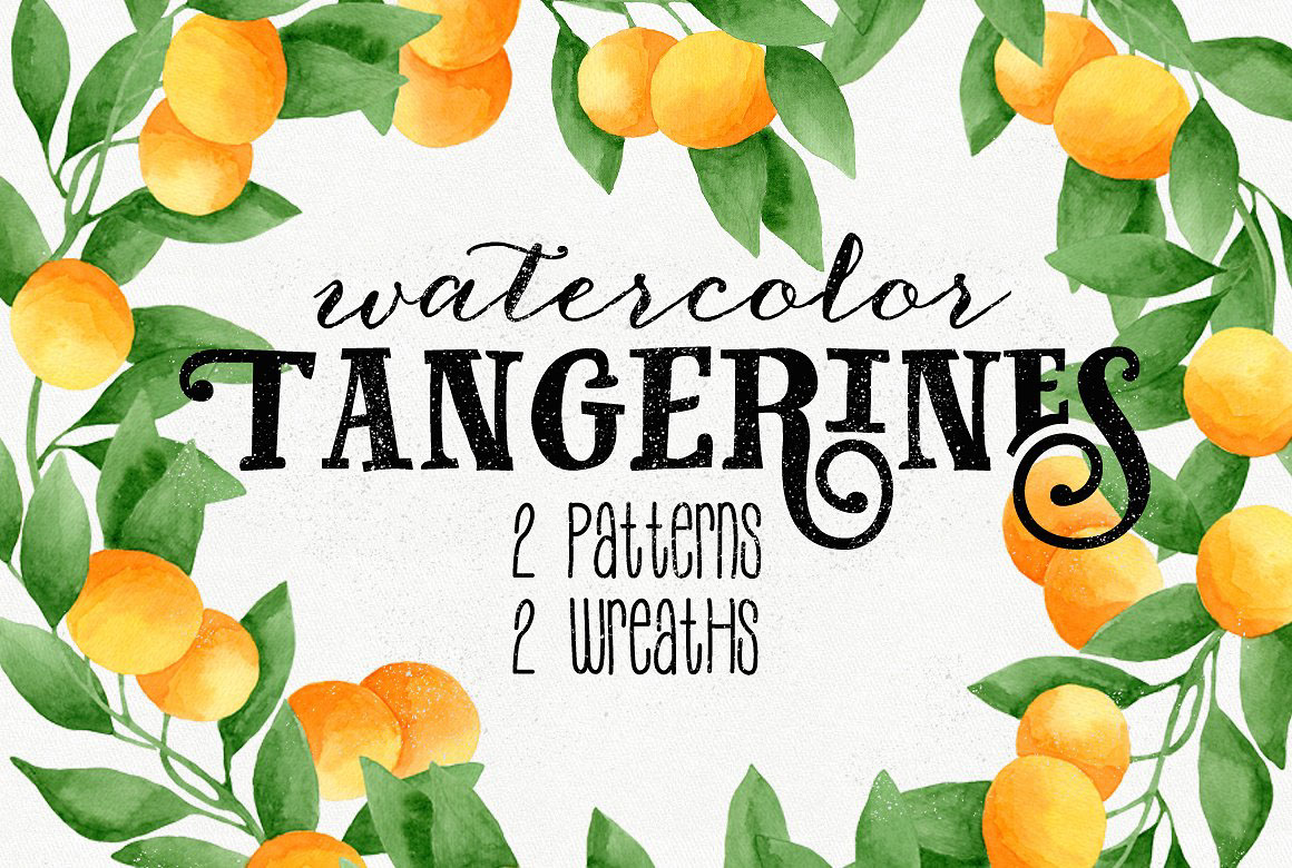 watercolor tangerines painting   citrus Food  Fruit green orange juice ILLUSTRATION  pattern wreath leaves branches seamless botanical botany Vegetarian