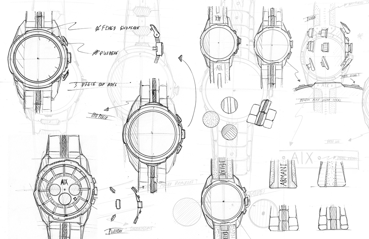 watch design product design  industrial design  design fashion design armani exchange Render photoshop Illustrator keyshot