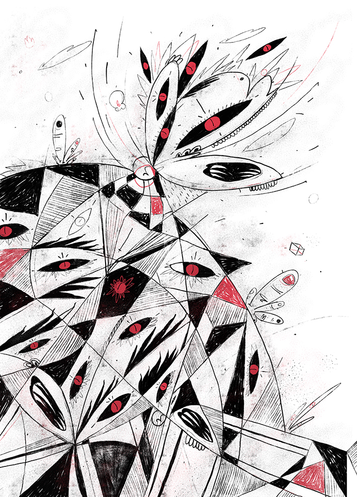 new red ILLUSTRATION  Illustrator cubic editorial cubism series eyes gif
