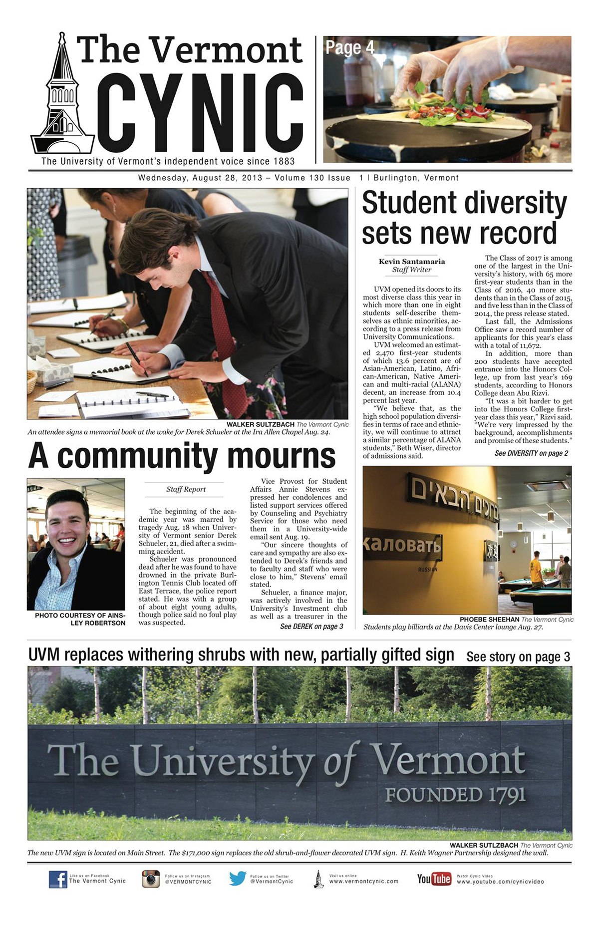 Vermont Cynic  newspaper visual journalism news features design newspaper design Cynic Layout page design A1