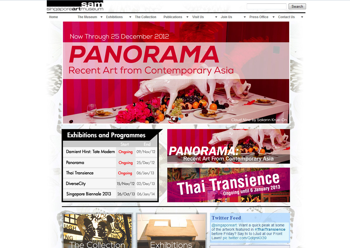 Website makeover singapore art museum mock-up dreamweaver Damien Hirst