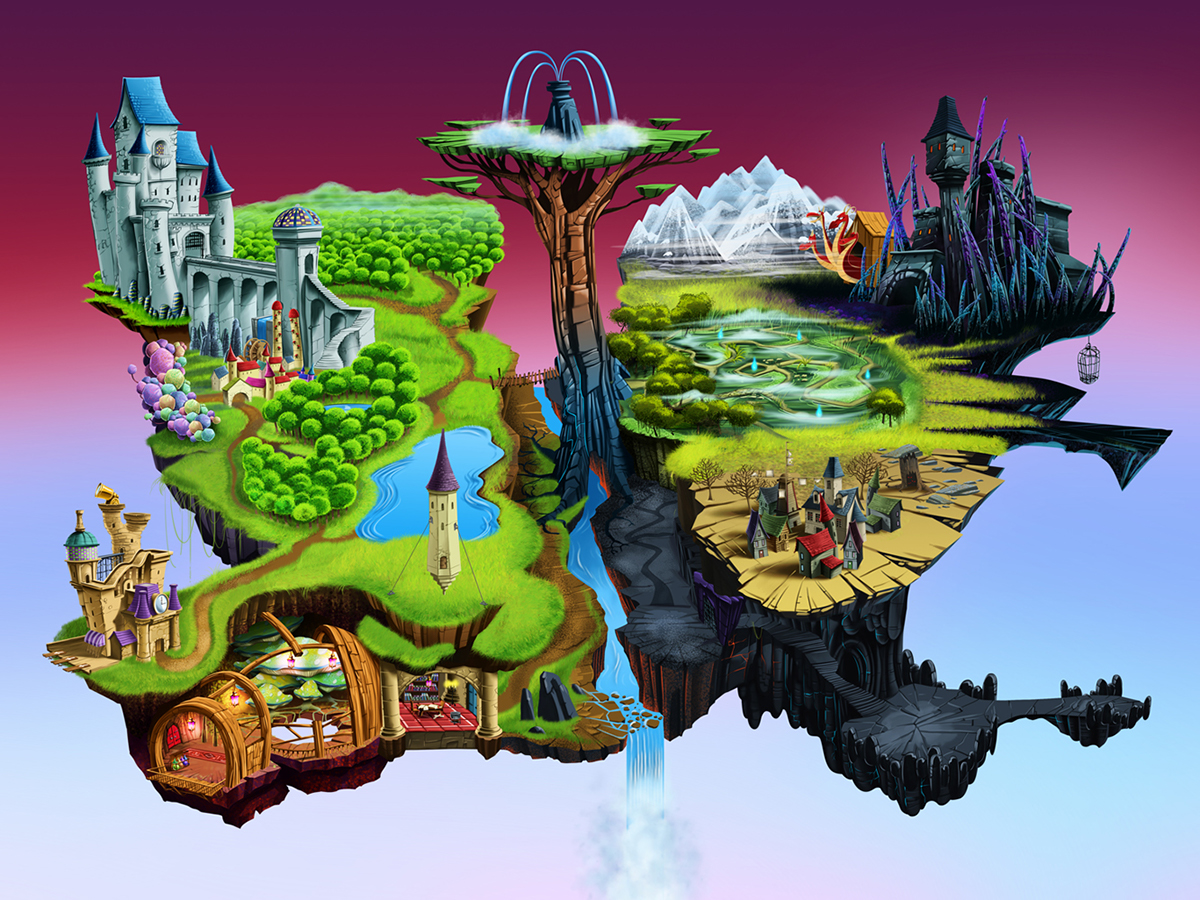 fantasy background forrest Castle wizard school Island floating island village gloomy swamp Magical avatar menu design