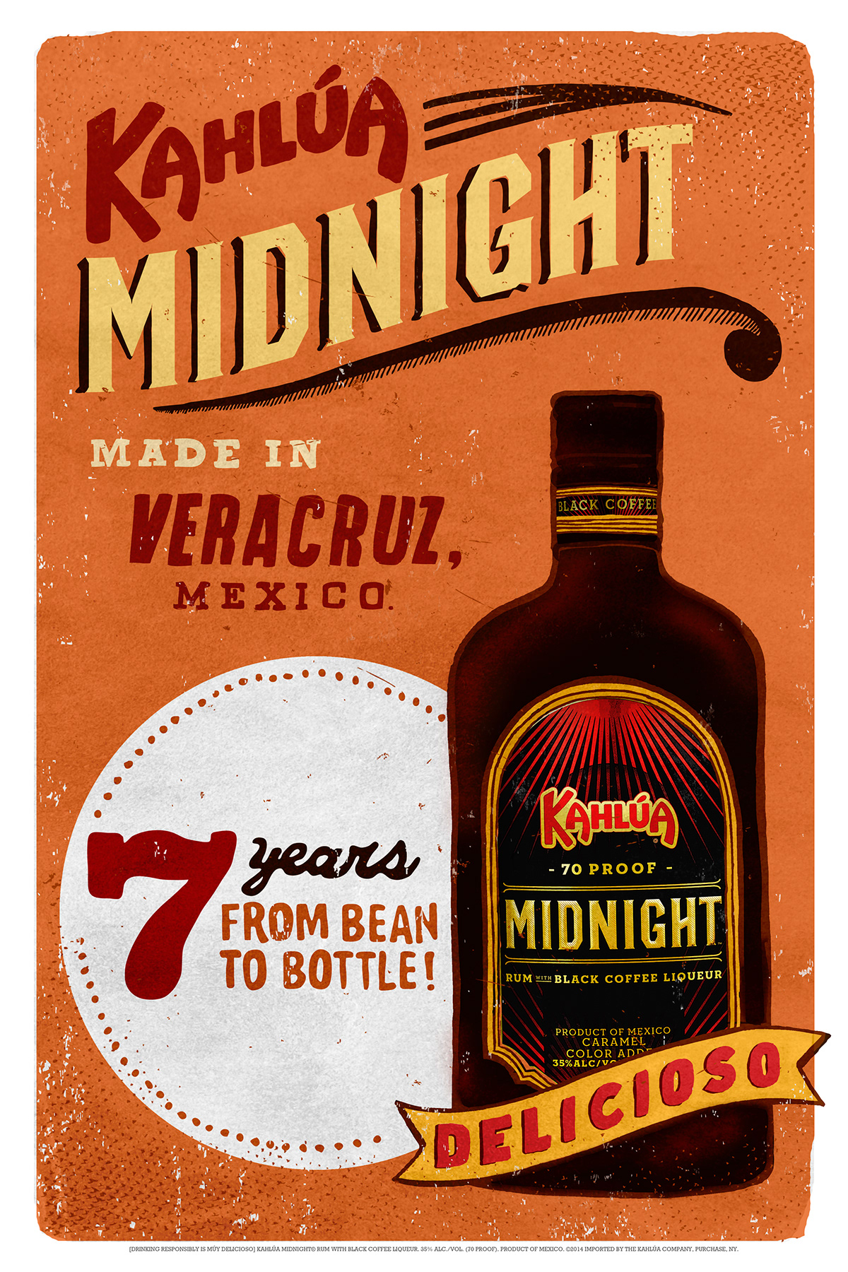 Kahlua midnight poster advertisement Coffee liqueuer alcohol liquor drinks beverage hand-lettering