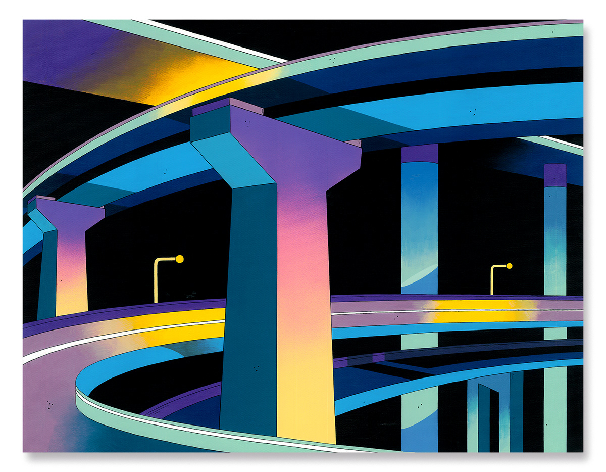 asia city future highway Landscape neon night painting   road Urban