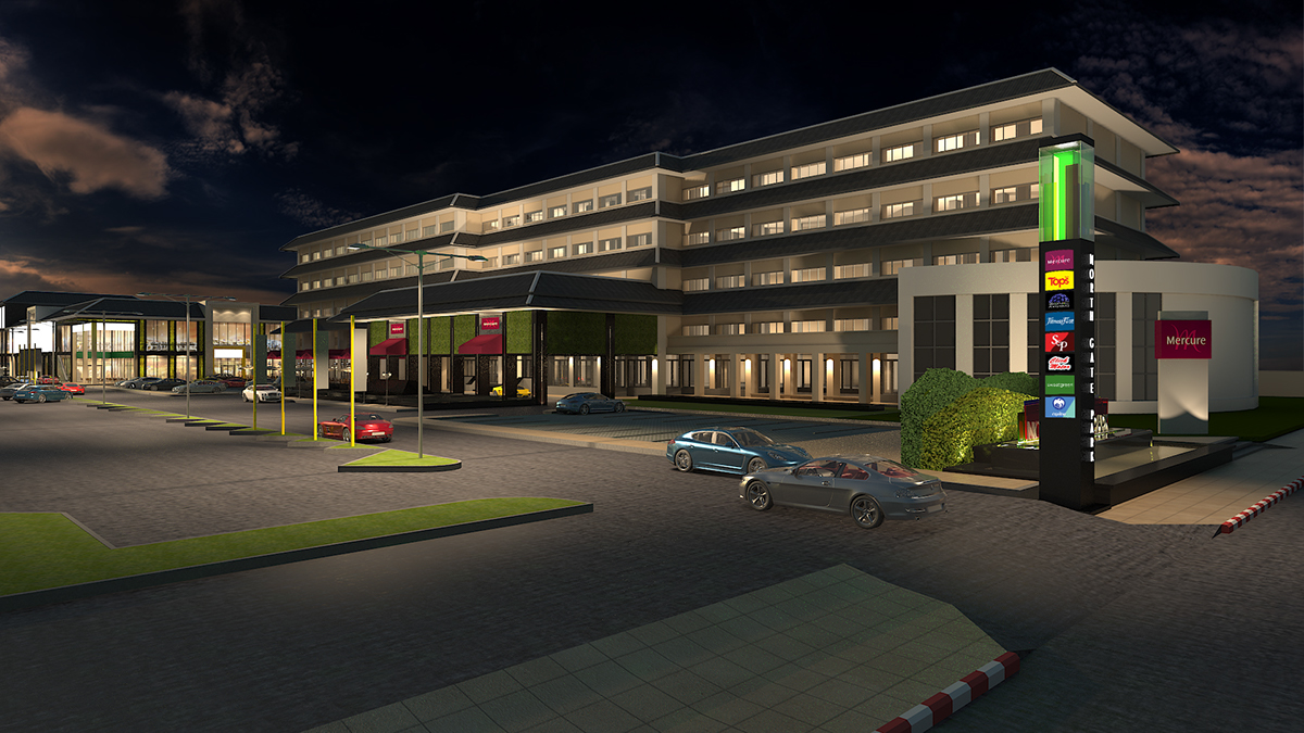 mall colorful MODERN TRADITIONAL Mercure hotel Tops Supermarket Before and After 3D renders
