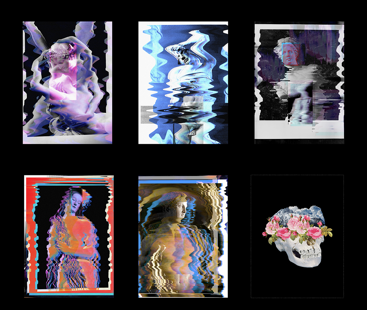 collage psychedelic trippy Glitch poster print statue Rome