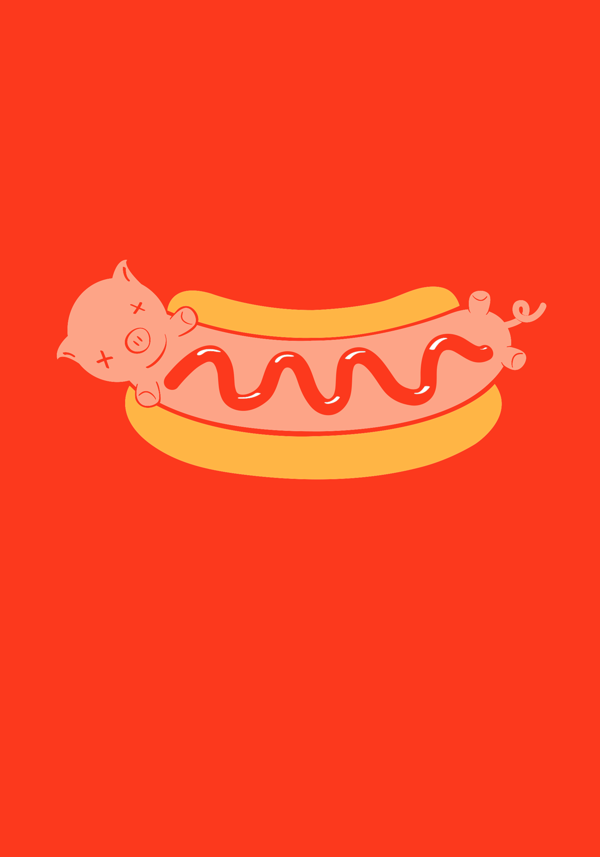 Adobe Portfolio screen print Vegetarian vegan poster Competition vector pig hot dog Meat is murder red Fast food