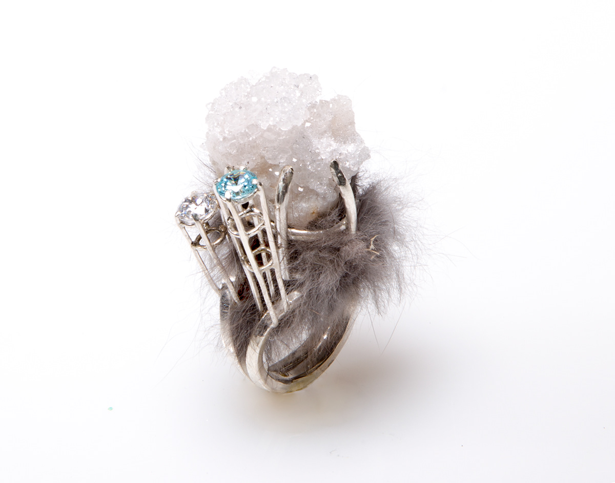 headpiece cold snow ice polar tundra ring faux fur bracelet geode cz's