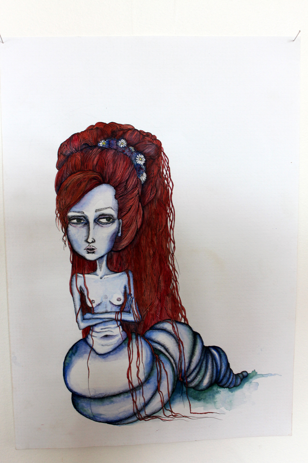 slug girl woman mermaid watercolor pen
