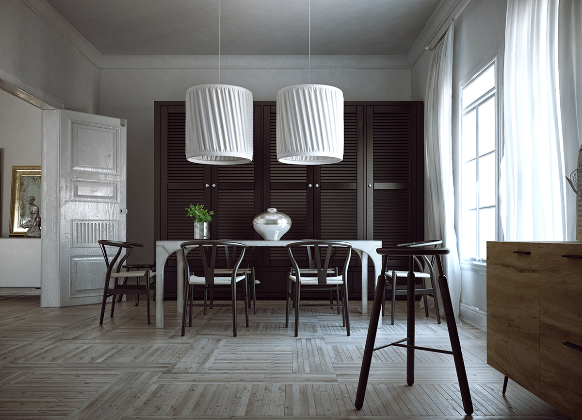 White room house 3D Interior rendering Render vray FLOOR 3d max light