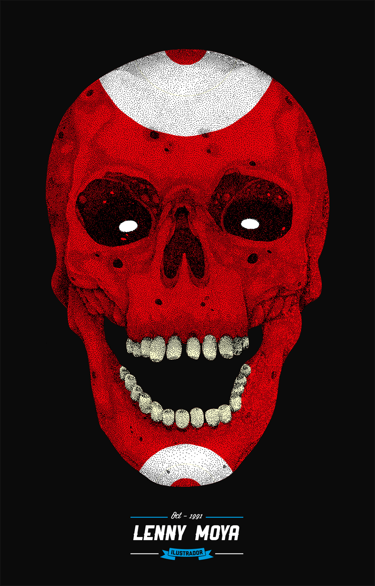 skull red stippling puntillismo PS