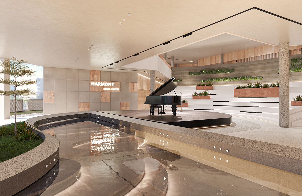 music center interior design  3d modeling 3ds max Render Interior Performance corona render 