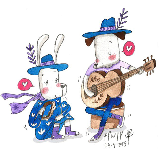 Illustrator paint watercolor cartoon dog rabbit