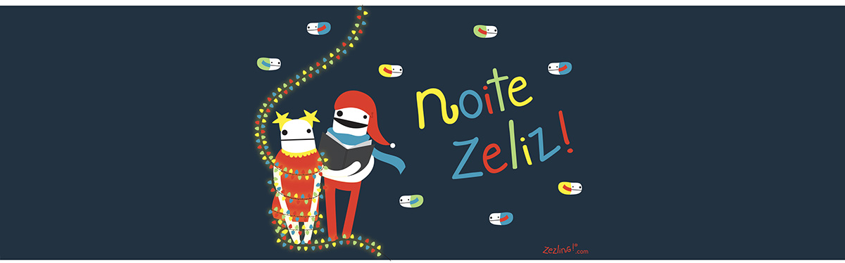 zezling doll brand handmade postcard Christmas illustrated Portugal Character lights natal postal Ilustração