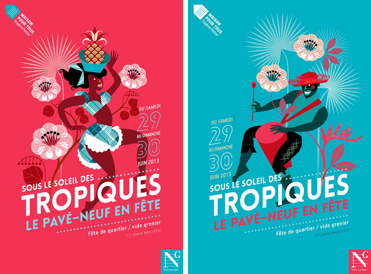 tropics Tropical Illustrator  poster Block Party fête  affiche   dancer  musician Carnaval antilles Martinique DANCE   musician musiciens