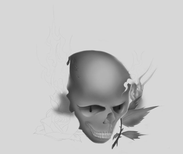 digital pait sketch skull skull design skull illustration b&w black and white