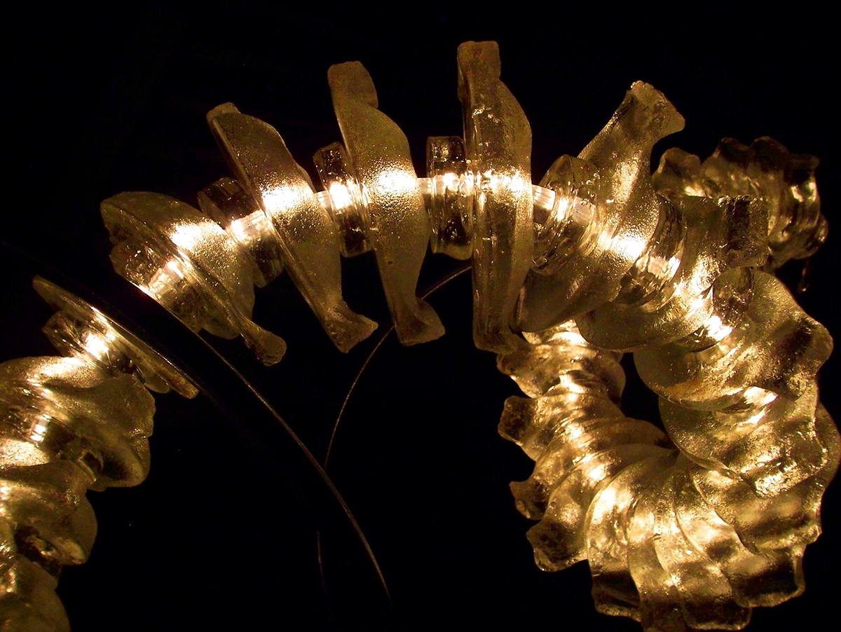 light glass art sculpture spine wood metal DNA Double helix