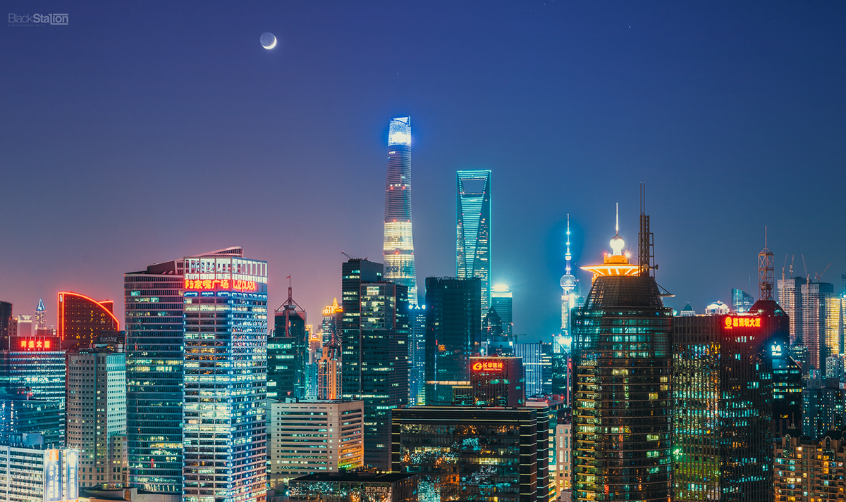 city skyline cityscape overlooking light china shanghai