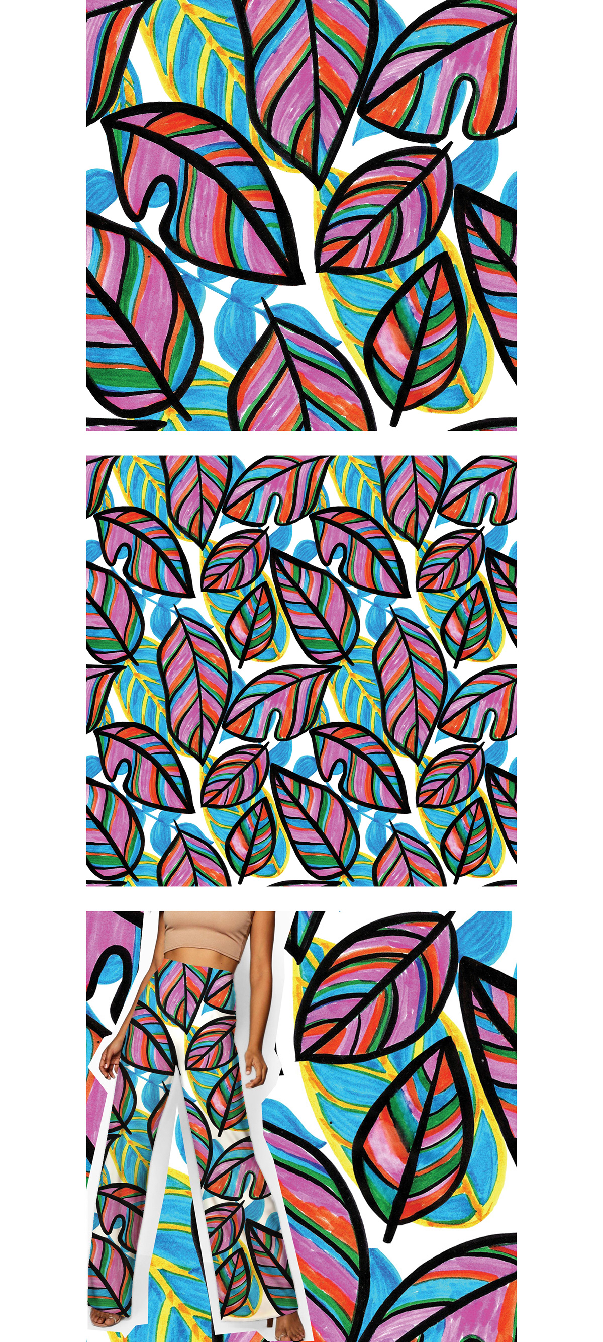 Carla Miranda Diseño Textil fibras hojas multicolor pattern rapport Tropical